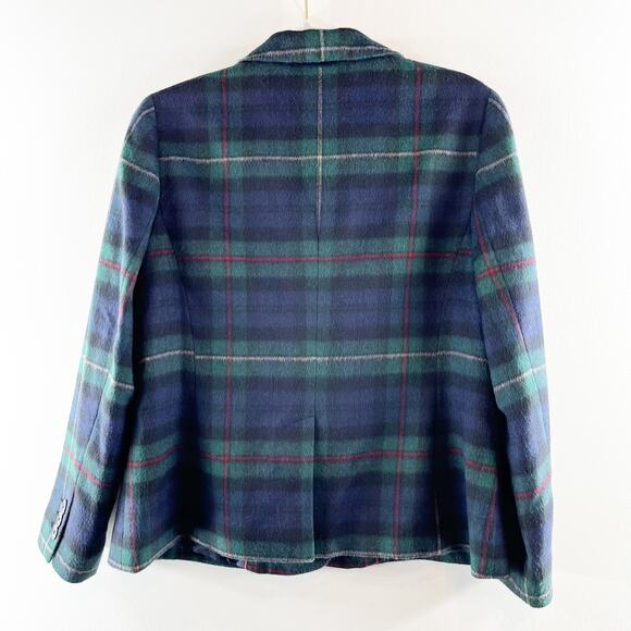 Talbots Brushed Wool Double Breasted Blazer Jacket Tartan Plaid Green 10P - Picture 6 of 8